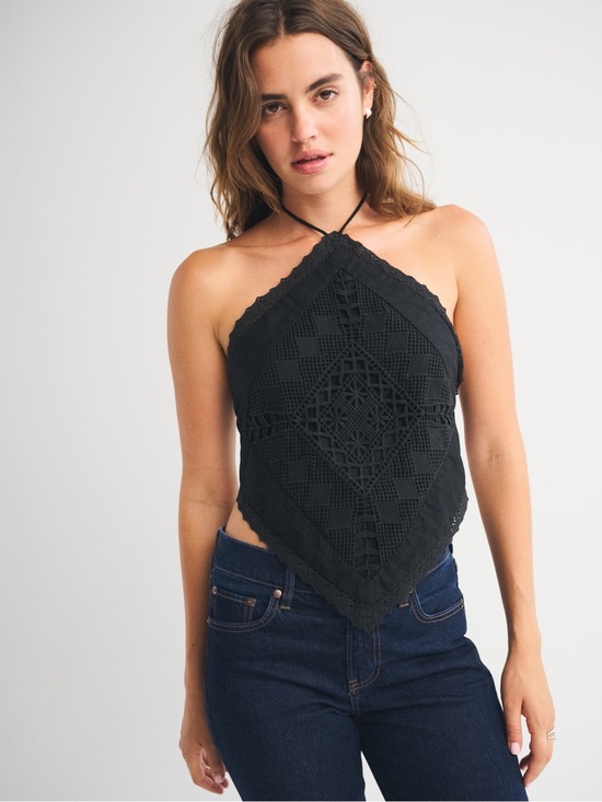 Abercrombie & Fitch Tops - Abercrombie Linen Blend Bandana Top Black cowgirl lace halter open back western